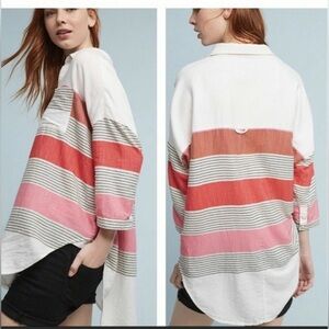 Anthropology Holding Horses Oversized Button Down Shirt with Bold Stripes